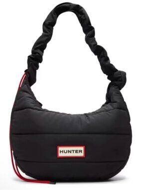 Hunter Black Quilted Crossbody Messenger Bag with Red Accents